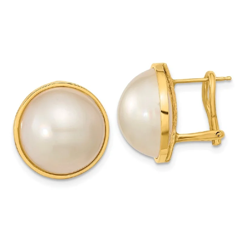 Best hoop earrings with gold for a luxurious and timeless look-14k Yellow Gold White Mabe Freshwater Cultured Pearl Omega Back Earrings (L-14 mm, W-15 mm)