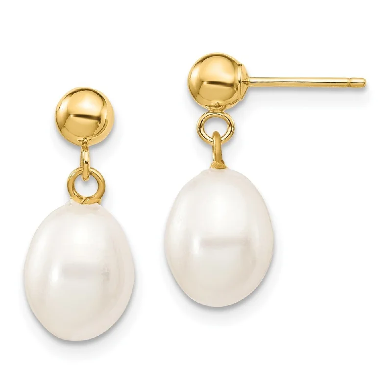 Best hoop earrings with gold-plated finishes for an affordable luxury vibe-14k Yellow Gold White Pearl Dangle Earrings (L-17 mm, W-7.5 mm)