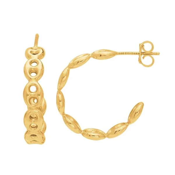 Best hoop earrings with geometric hexagon shapes for a modern, angular look-14K Yellow Puffed Anchor Hoop Earrings