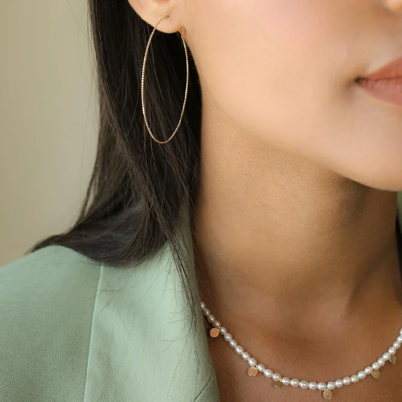 Hoop earrings with luxe velvet finishes for a rich and luxurious touch-Skinny Beaded Hoop Earrings