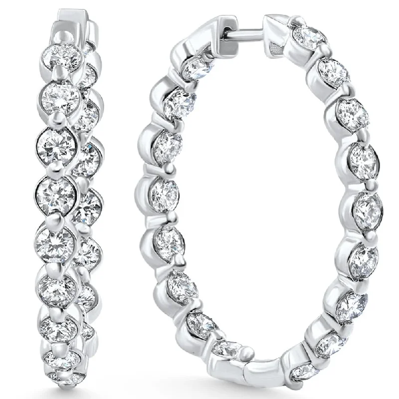 Hoop earrings with multi-tone finishes for a colorful and layered effect-3.24Ct Double Row Diamond Hoops White Gold Lab Grown Women's Earrings 1"