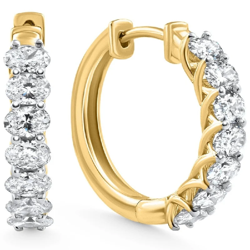 Hoop earrings with removable pendants for a versatile and customizable accessory-3.75 Ct Oval Diamond Hoops Yellow Gold Lab Grown Women's Earrings