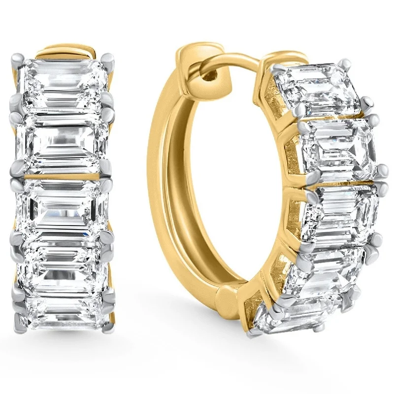 Hoop earrings with hearts for a sweet and romantic gesture-6.65Ct Emerald Cut Diamond Hoops Yellow Gold Lab Grown Women's Earrings 3/4"