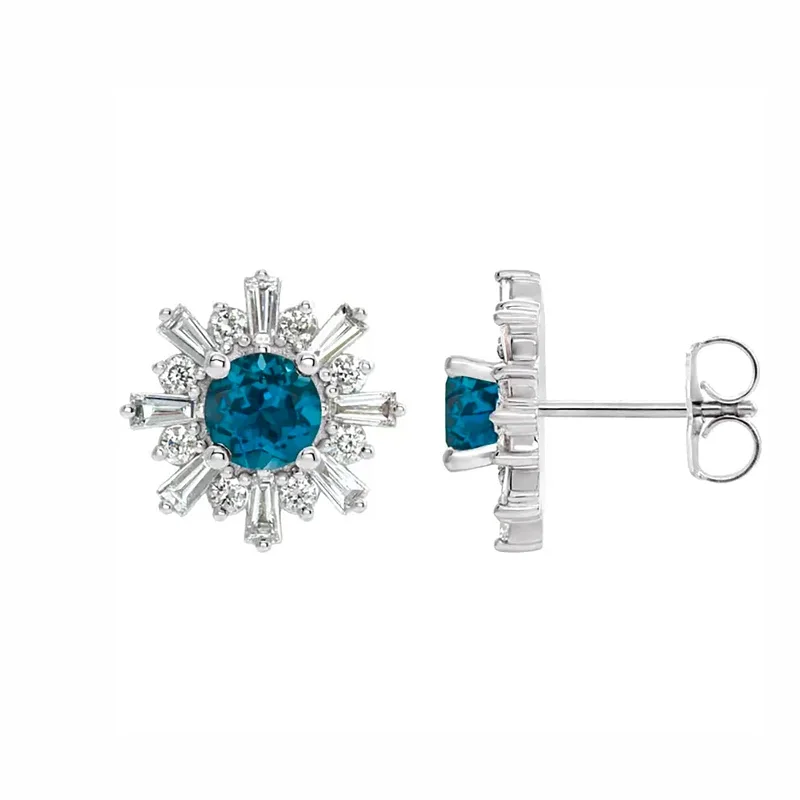 Best hoop earrings with geometric pendants for a modern, chic appeal-London Blue Topaz & Diamond Halo Earrings