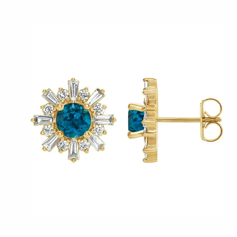 Hoop earrings with artistic filigree designs for an intricate, delicate finish-London Blue Topaz & Diamond Halo Earrings