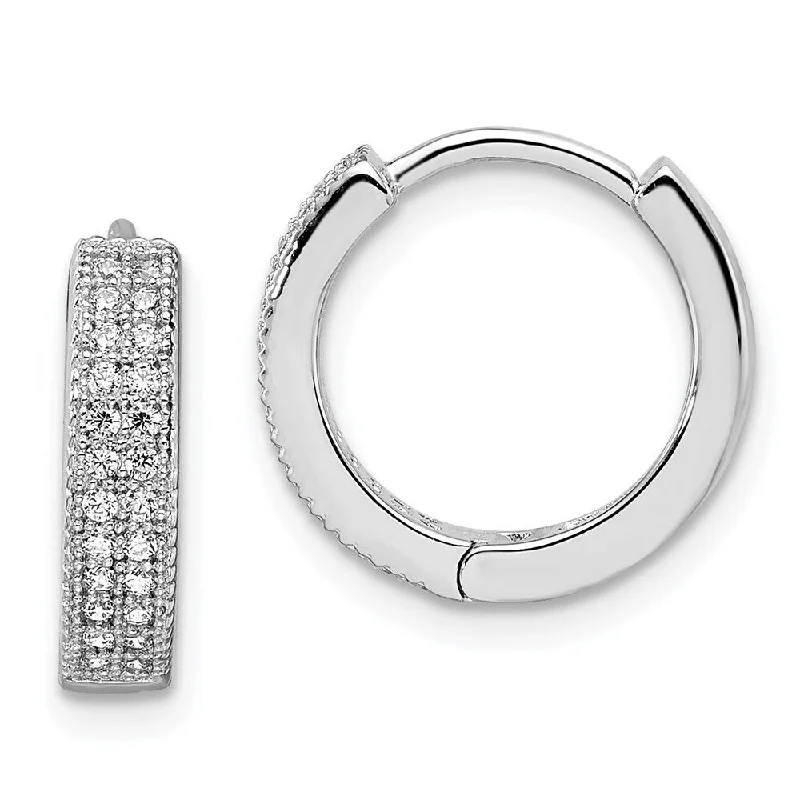 Hoop earrings with leather accents for a sleek and bold combination-925 Sterling Silver Cubic Zirconia Hinged Hoop Earrings (L-10 mm, W-3 mm)