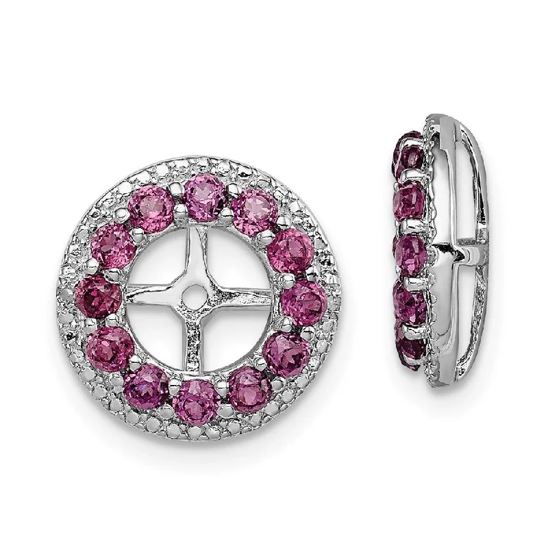 Best hoop earrings with enamel details for a colorful and modern look-925 Sterling Silver Rhodium Diamond and Rhodolite Gemstone Earring Jacket (L-12 mm, W-12 mm)