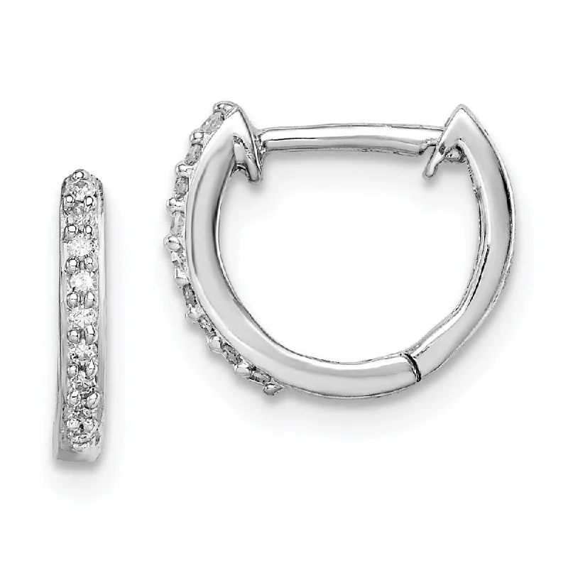 Hoop earrings with enamel stripes for a colorful and eye-catching design-925 Sterling Silver Rhodium Plated 0.10CT Diamond Huggie Hoop Earrings (L-10 mm, W-2 mm)