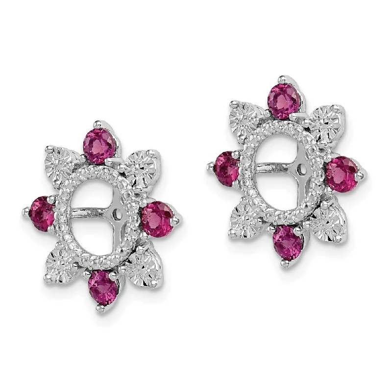 Hoop earrings with open designs for a modern, lighthearted vibe-925 Sterling Silver Rhodium Rhodolite Gemstone Earring Jacket (L-17 mm, W-17 mm)