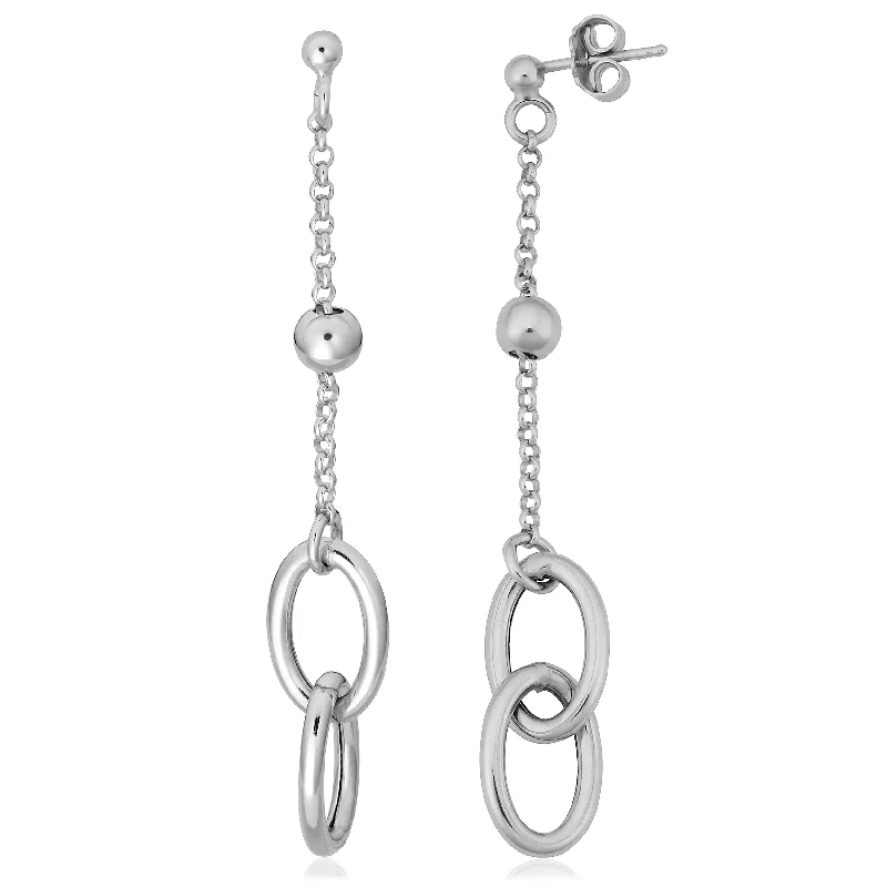 Hoop earrings with abstract shapes for an artistic and creative touch-Argento Italia Rhodium Plated Sterling Silver Double Oval Dangle Earrings