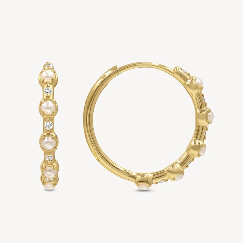 Hoop earrings with abstract shapes for an artistic and creative touch-Array of Pearls Diamond Hoops