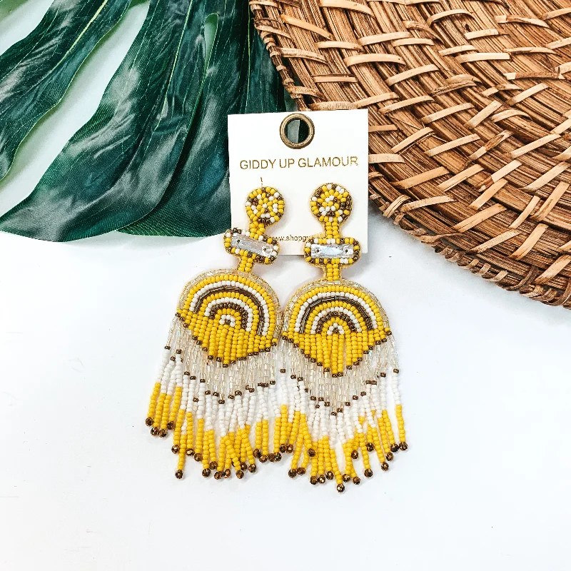 Hoop earrings with heart-shaped frames for a romantic and feminine look-Balcony Views Seed Bead Fringe Earrings in Yellow