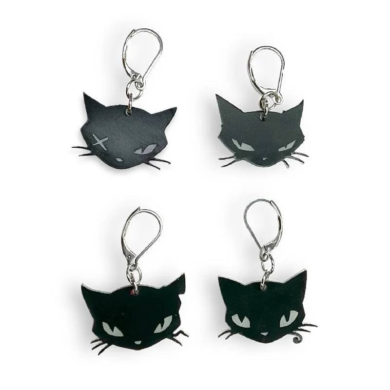 Best hoop earrings with butterfly motifs for a playful and whimsical appearance-Emily The Strange® Cat Heads set of 4 dangle earrings