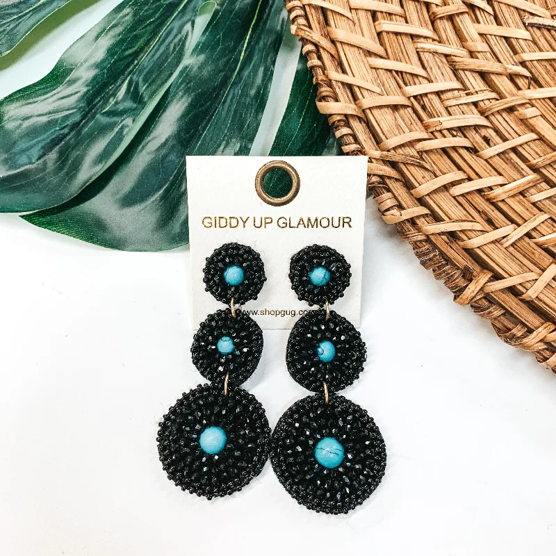 Hoop earrings with oversized pearl accents for a statement-making look-Circle Drop Seed Beaded Post Earring in Black