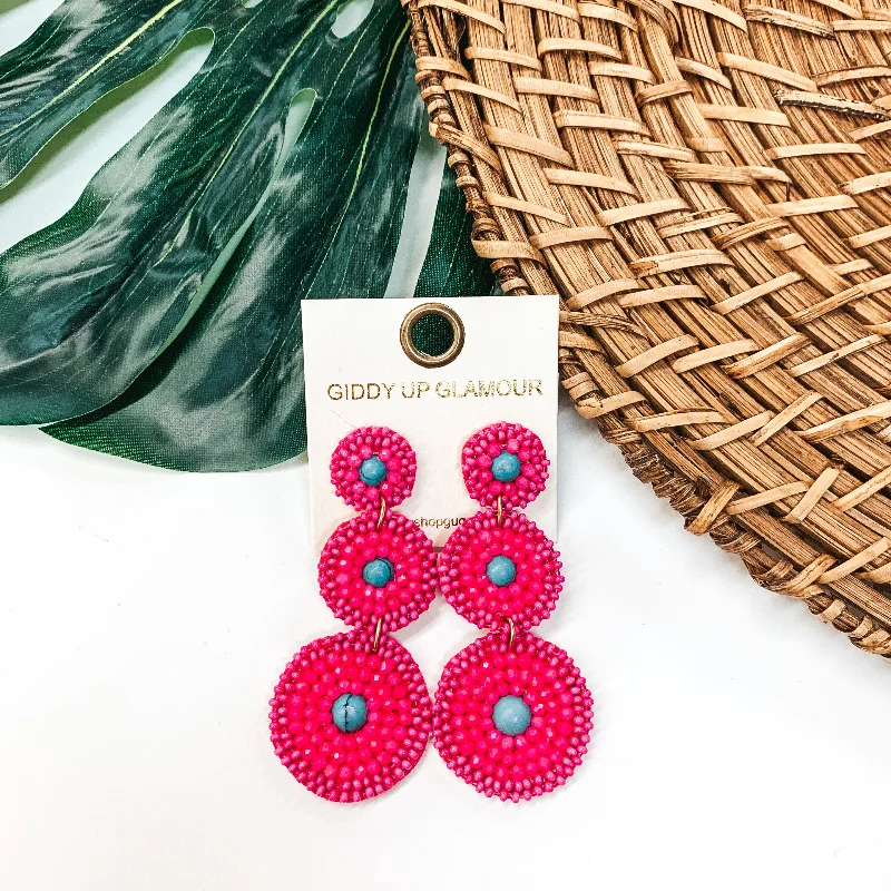 Hoop earrings with spiral designs for a dynamic and fluid look-Circle Drop Seed Beaded Post Earring in Fuchsia