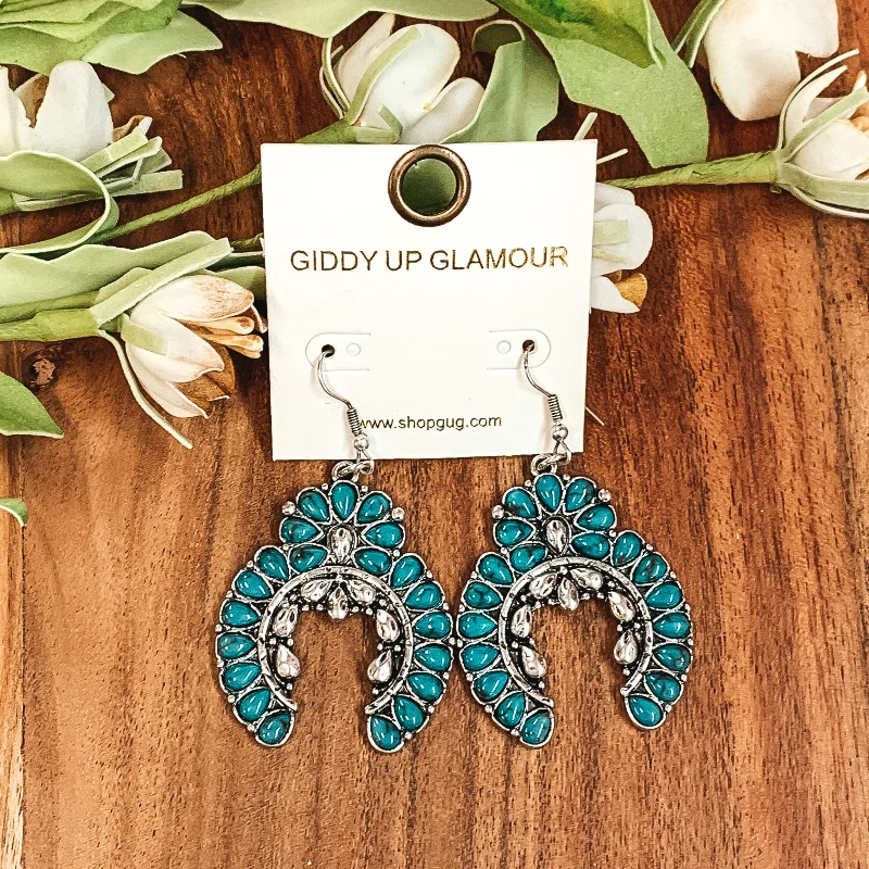 Hoop earrings with a matte black finish for a sleek, edgy vibe-Western Squash Blossom Earrings in Turquoise