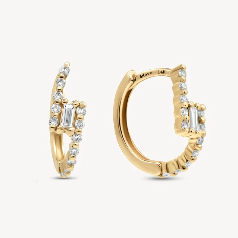 Hoop earrings with infinity loop designs for a continuous and eternal shape-Cradled Diamond Baguette Huggies