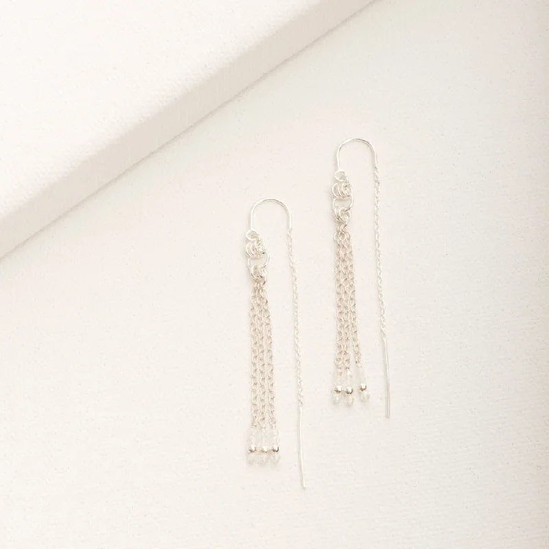 Hoop earrings with pearl accents for a chic and classic style-Crystalline Tassel Threader