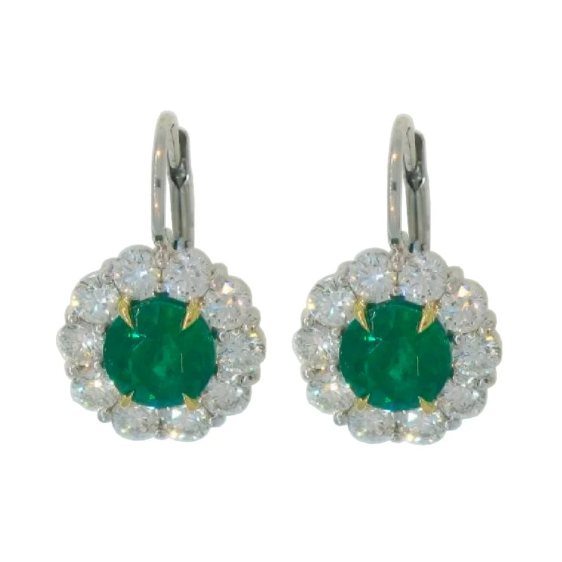 Hoop earrings with textured finishes for a vintage and classic style-Emerald and Diamond Halo Earrings