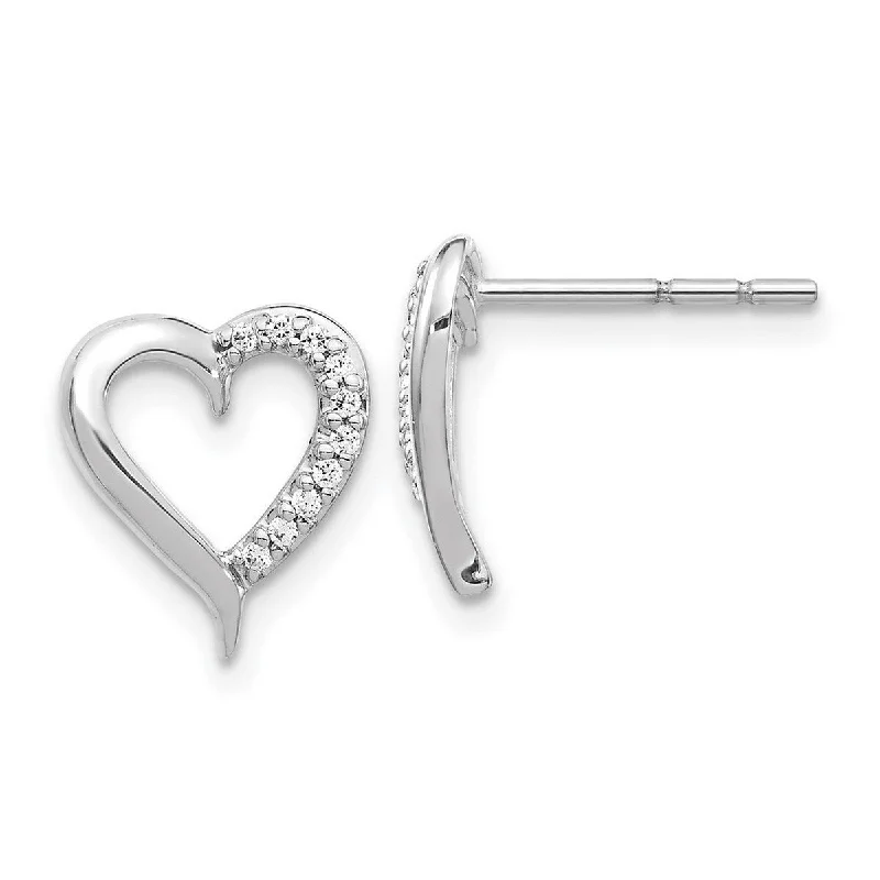 Best hoop earrings with geometric hexagon shapes for a modern, angular look-Curata 14k White Gold Diamond Love Heart Earrings Measures 10x9mm Wide