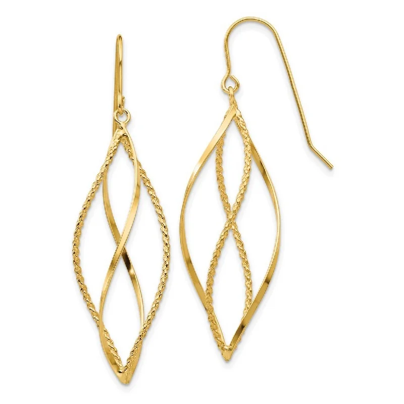 Hoop earrings with luxe velvet finishes for a rich and luxurious touch-Curata 14k Yellow or White Gold Textured Twisted 44x13mm Dangle Hook Earrings