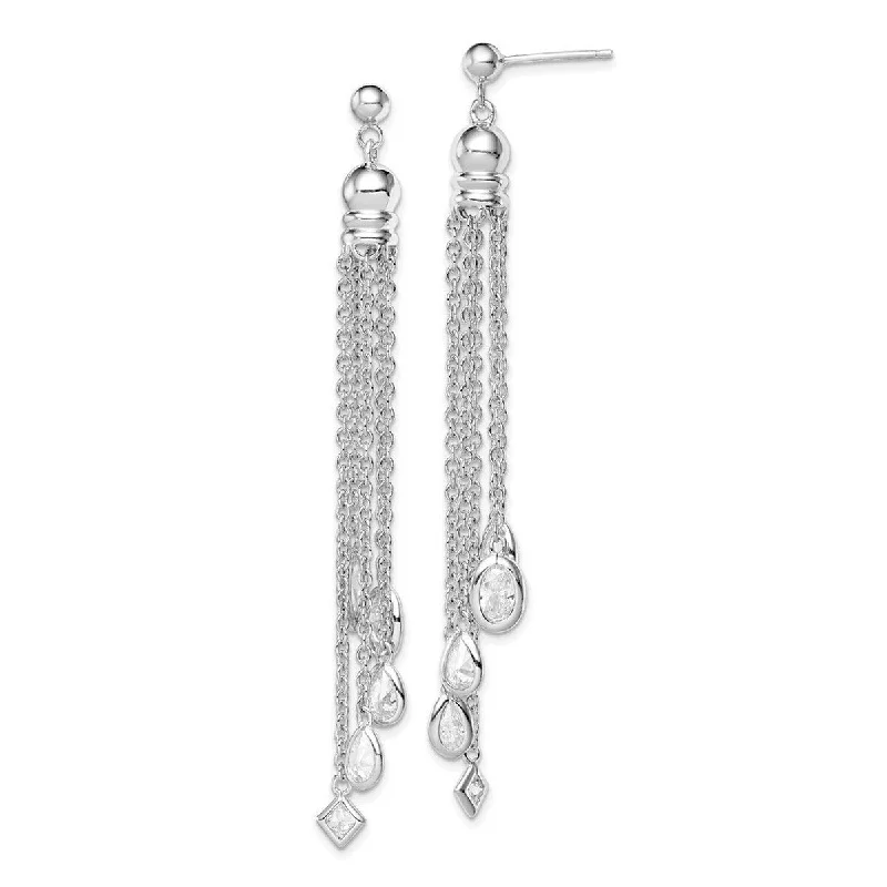 Hoop earrings with diamond-cut surfaces for added sparkle and shine-Curata 925 Sterling Silver Polished CZ Cubic Zirconia Simulated Diamond Dangle Post Earrings Measures 73x8mm Wide