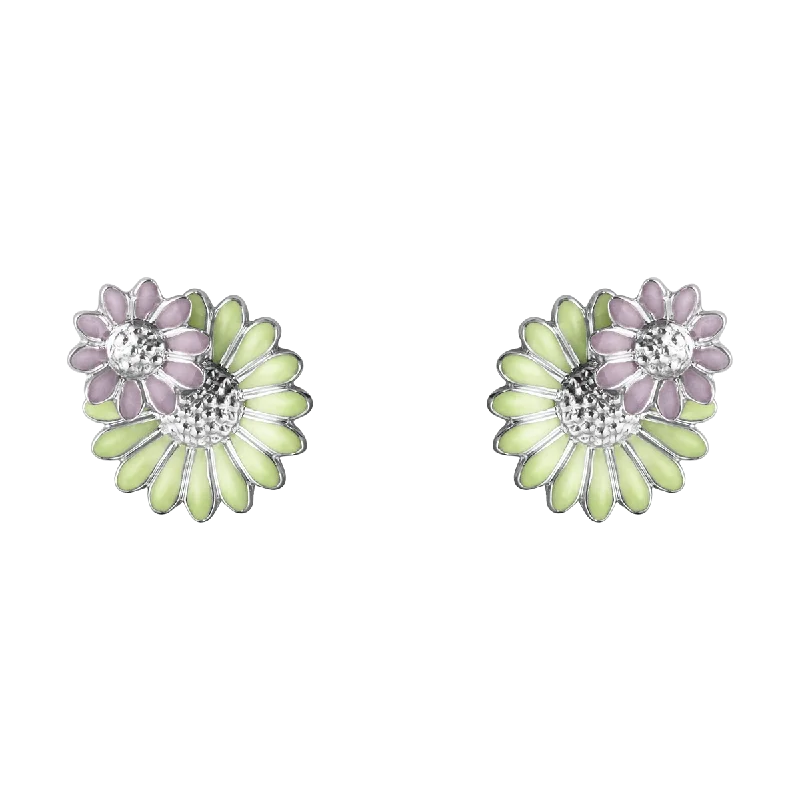 Stylish hoop earrings with diamond accents for an elegant and sparkling effect-DAISY Layered Earrings Green & Pink