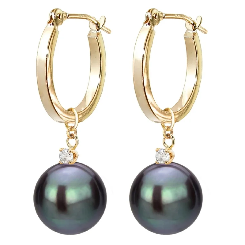 Best hoop earrings with matching bracelets for a coordinated jewelry set-DaVonna 14k Gold 1/10cttw Diamond Black Freshwater Cultured Pearl Dangle Earrings