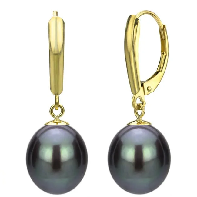 Best hoop earrings with multi-colored gemstones for a vibrant and lively touch-DaVonna 14k Gold Cultured Black FW Pearl Leverback Earrings (8-9 mm)