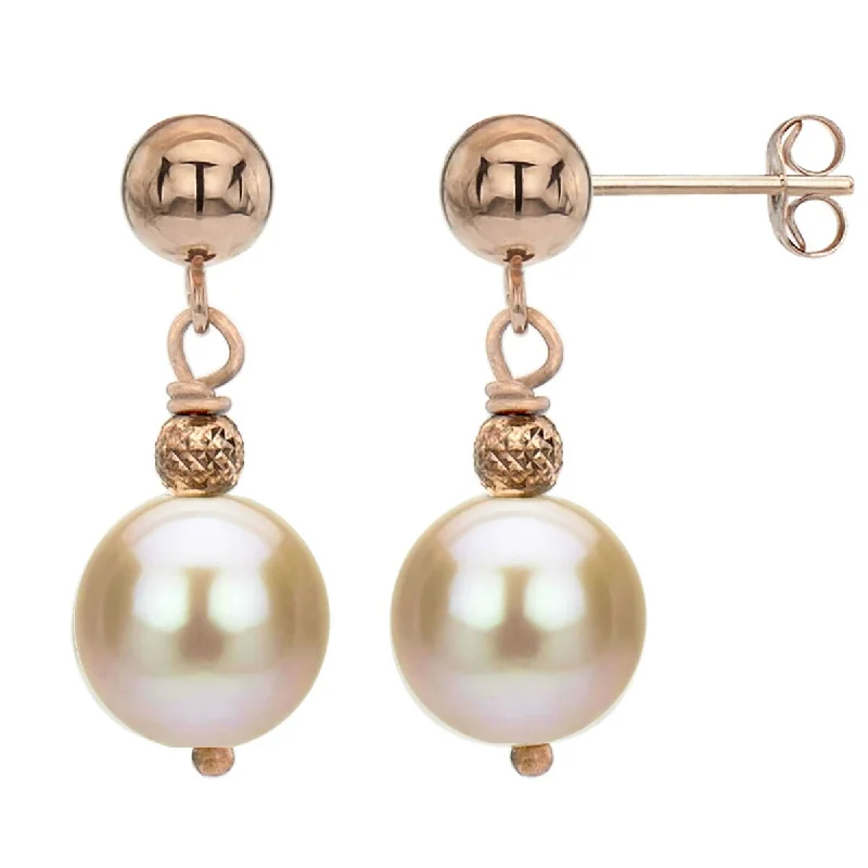 Best hoop earrings with smooth ceramic finishes for a polished, clean style-DaVonna 14k Rose Gold Pink Freshwater Pearl Dangle Earrings (8-9 mm)