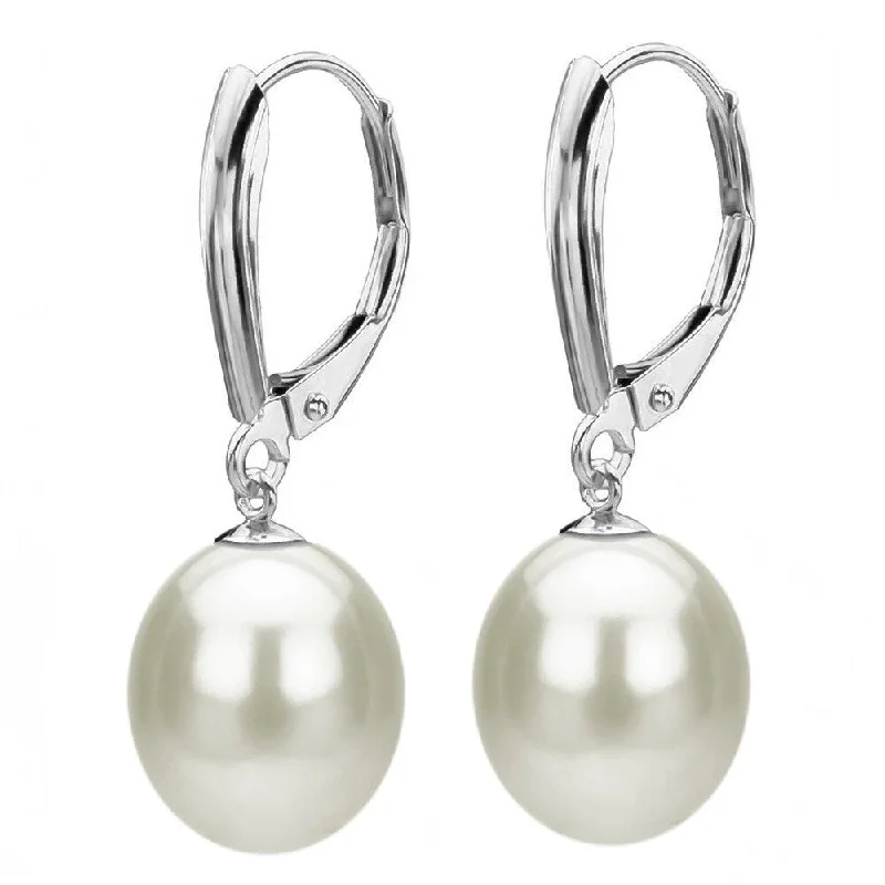 Hoop earrings with satin finishes for a smooth and elegant appearance-DaVonna 14k White Gold Freshwater Cultured Drop White Pearl Earrings Leverback