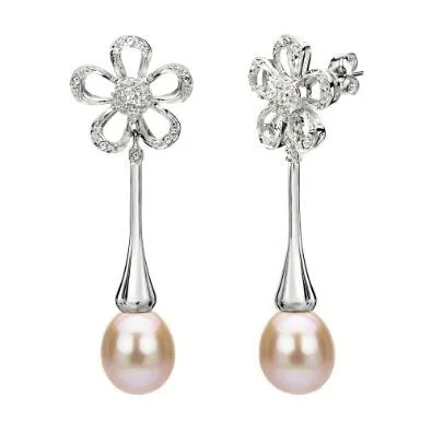 Hoop earrings with oversized pearl accents for a statement-making look-DaVonna 14k White Gold Pink Cultured Freshwater Pearl Earrings (8-9 mm)