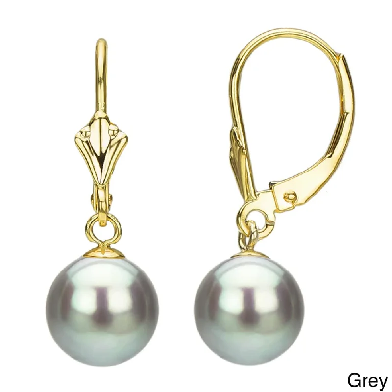 Best hoop earrings with baroque pearls for a luxurious and elegant vibe-DaVonna 14k Yellow Gold 8-9mm Freshwater Pearl Luster Fleur de Leverback Earrings