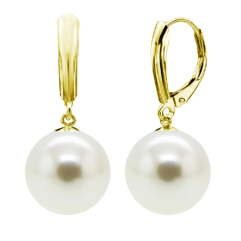 Hoop earrings with spiral designs for a dynamic and fluid look-DaVonna 18k Gold over Silver 14mm White Round Shell Pearl Lever-back Earrings