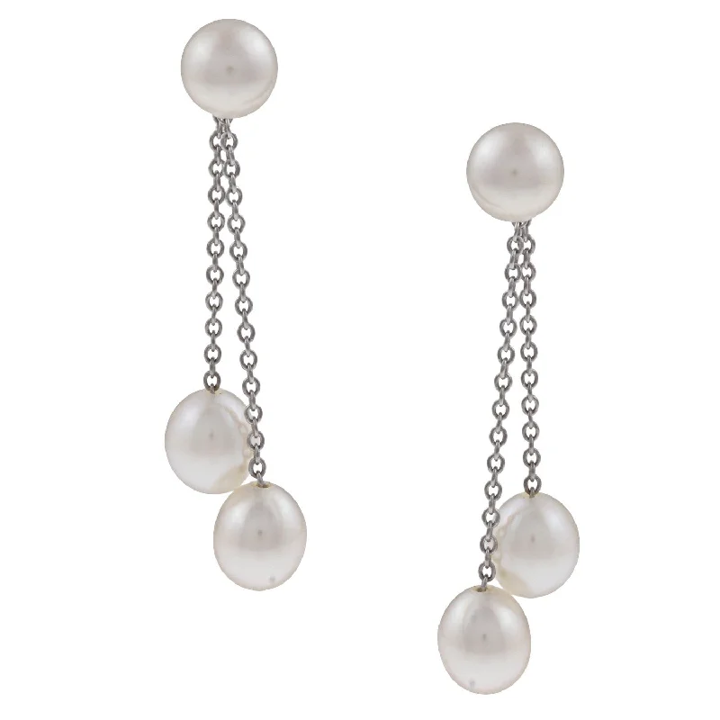 Best hoop earrings with stacked layers for a dimensional and bold look-DaVonna Silver Double-Chain and FW Pearl Hangy Earrings (6.5-7 mm)