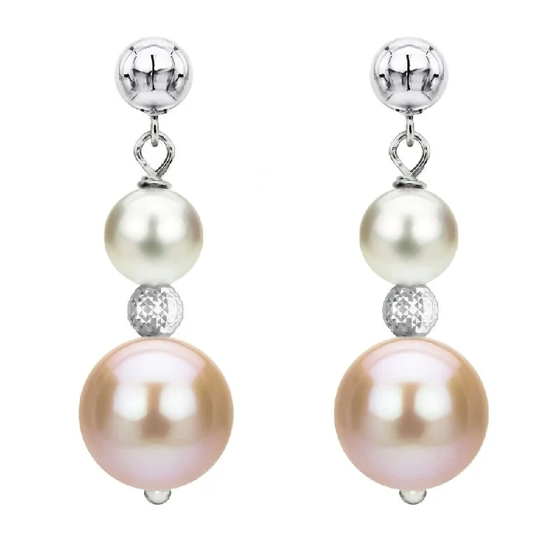 Best hoop earrings with rose gold for a romantic and warm aesthetic-DaVonna Sterling Silver 6-6.5mm and 9-10mm Freshwater High Luster Pearl Dangle Stud Earring