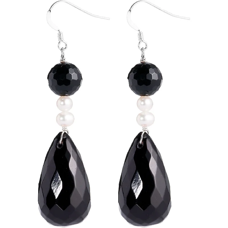 Best hoop earrings with matte finish for a sophisticated, understated design-DaVonna Sterling Silver Black Onyx and White Pearl Dangle Earring