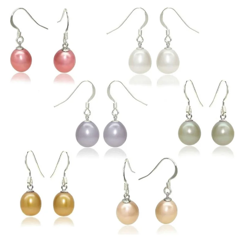 Best hoop earrings with sterling silver for an affordable and chic design-DaVonna Sterling Silver Freshwater Pearl 6-pair Earring Set (8-9 mm) - Grey