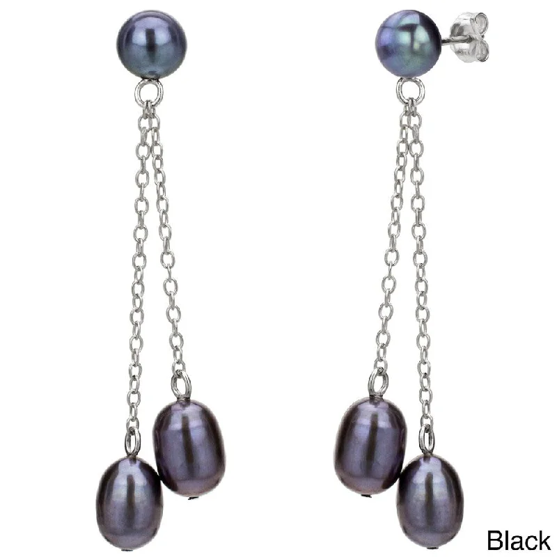 Hoop earrings with a matte finish for a sleek and sophisticated appearance-DaVonna Sterling Silver Freshwater Pearl Double-chain Earrings (6-7 mm)