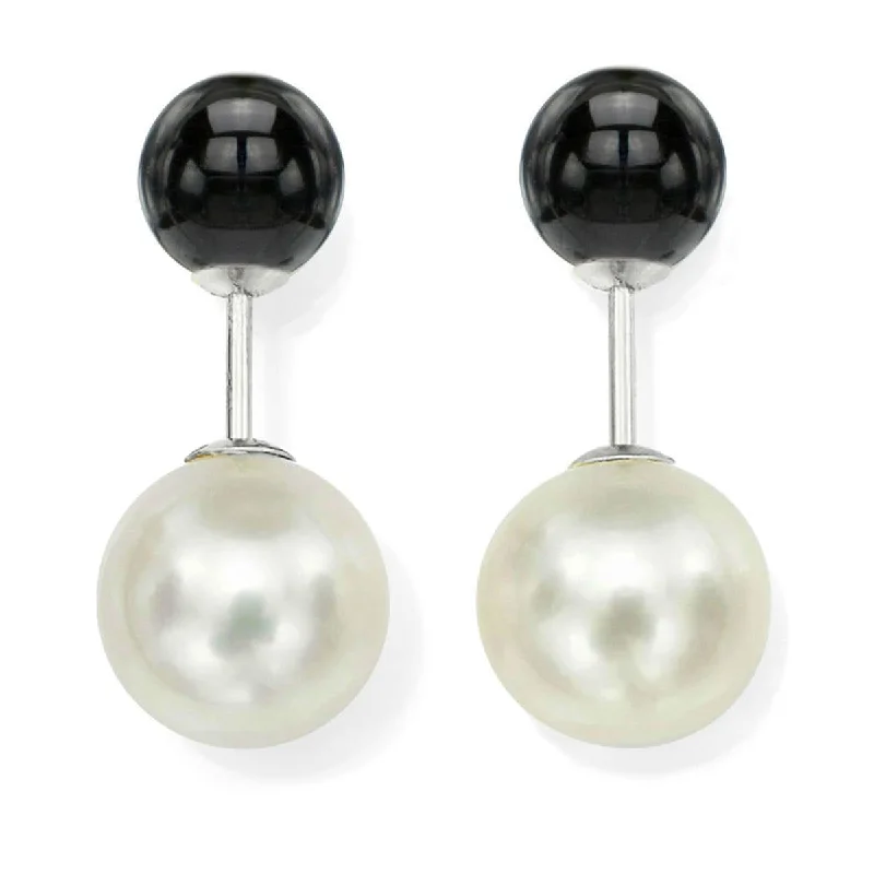 Best hoop earrings with lever-back closures for secure and easy wear-DaVonna Sterling Silver White Pearl and Black Onyx Double-sided Stud Earring