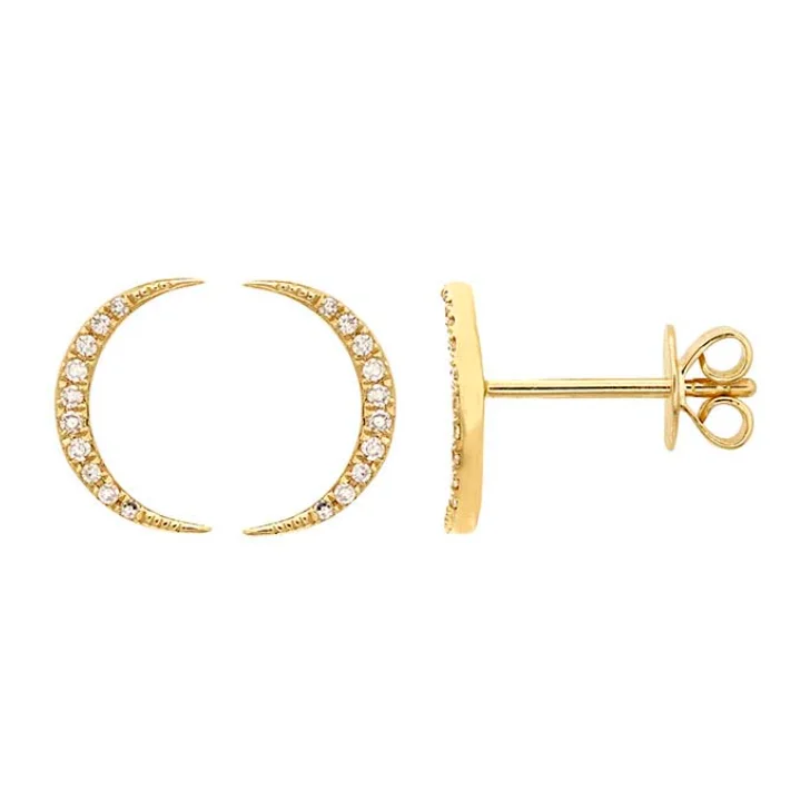 Hoop earrings with twisted metal designs for a dynamic and modern style-Diamond-Set Crescent Moon Studs - Gold