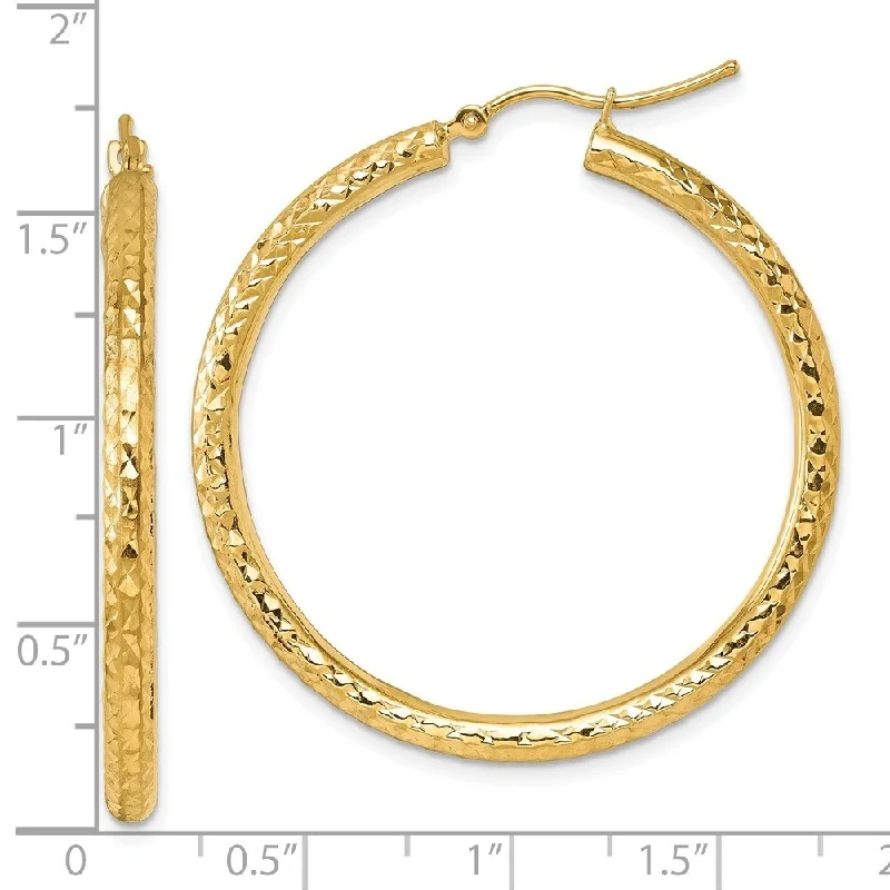 Lightweight hoop earrings for comfortable and all-day wear-Diamond2Deal 10k Yellow Gold Diamond-cut 3mm Round Hoop Earrings (L-40mm, W-40mm)