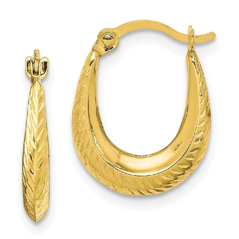 Large hoop earrings for a bold and statement-making fashion accessory-Diamond2Deal 10k Yellow Gold Textured Hollow Hoop Earrings (L-15mm, W-12mm)