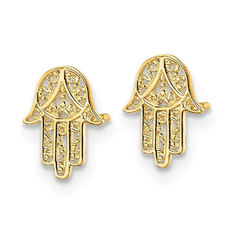 Classic hoop earrings with a thin profile for a sleek and subtle style-Diamond2Deal 14K Yellow Gold Hamsa Earrings (L-8.7mm, W-6.55mm)