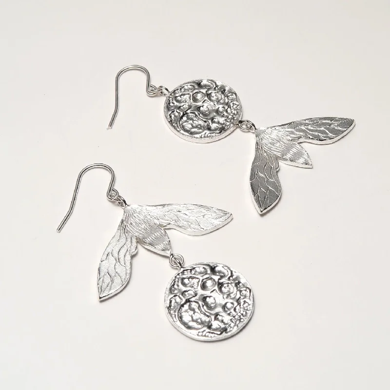 Hoop earrings with polished silver finish for a shiny, modern appeal-Dramatic Asymmetrical Moon Moth Earrings