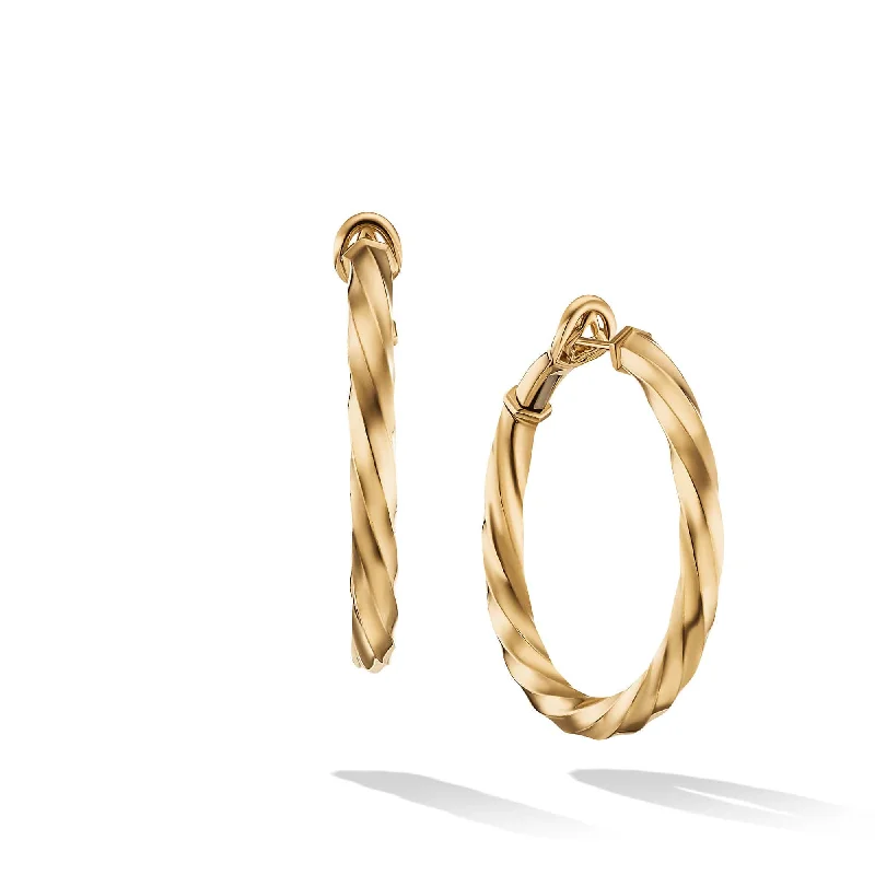 Hoop earrings with a matte black finish for a sleek, edgy vibe-Cable Edge Hoop Earrings in Recycled 18K Yellow Gold