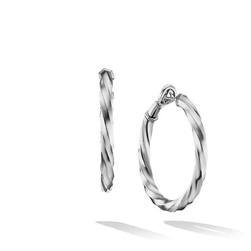 Best hoop earrings with geometric shapes for a modern and artistic appeal-Cable Edge Hoop Earrings in Recycled Sterling Silver