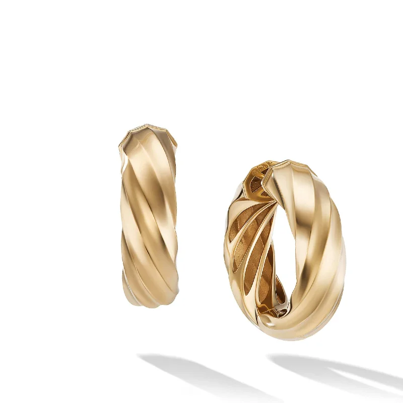 Hoop earrings with stacked layers for a bold and textured design-Cable Edge Hoop Earrings in Recycled 18K Yellow Gold