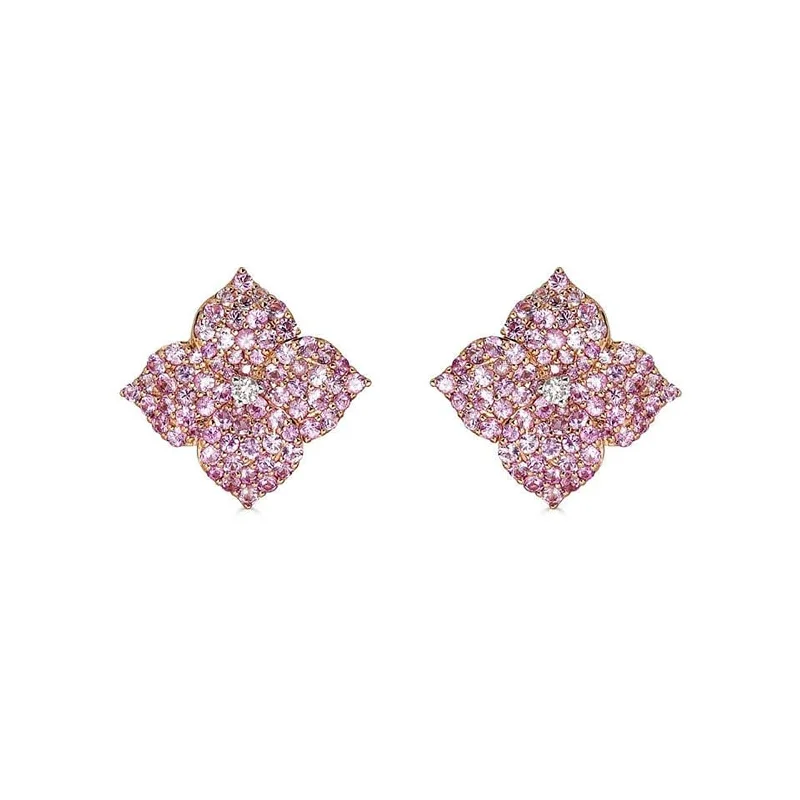 Hoop earrings with abstract shapes for an artistic and creative touch-Mosaique Small Flower Earrings in Pink Sapphire