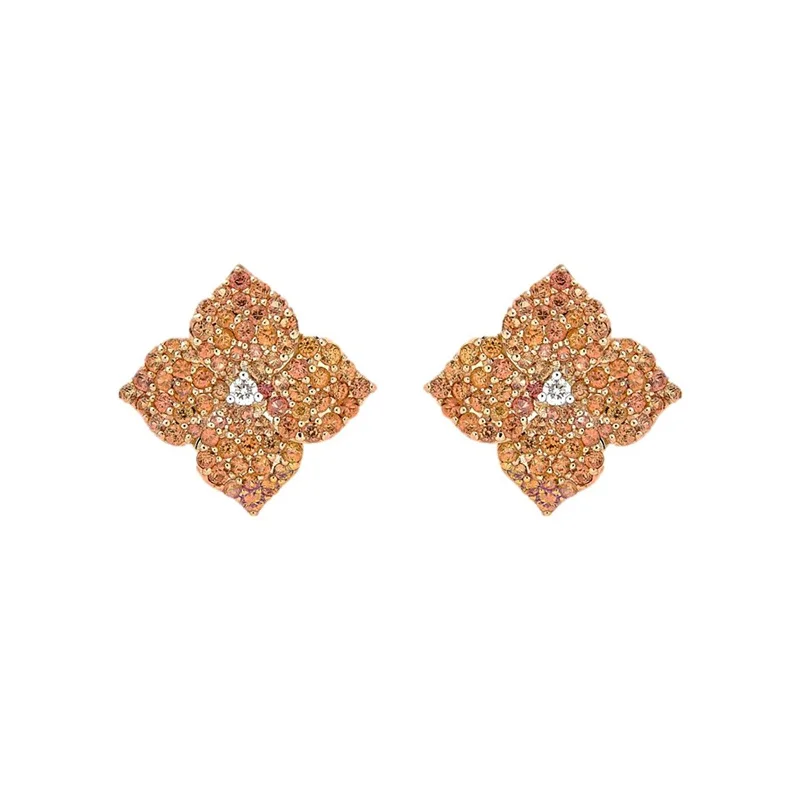 Best hoop earrings with blackened metal for an edgy and bold appearance-Small Mosaique Flower Earrings in Orange Sapphire